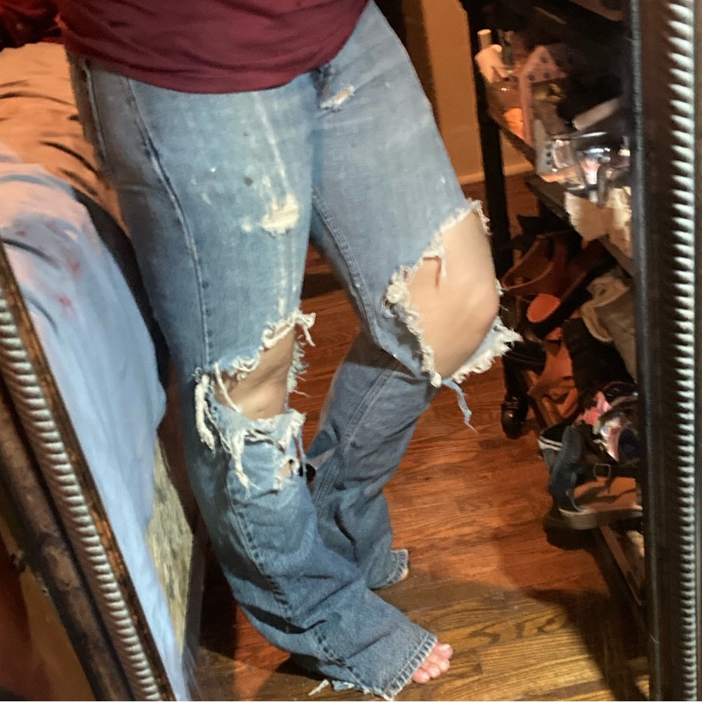 Levi's 527 Distressed Light Blue y2k Low Rise Flare Jeans